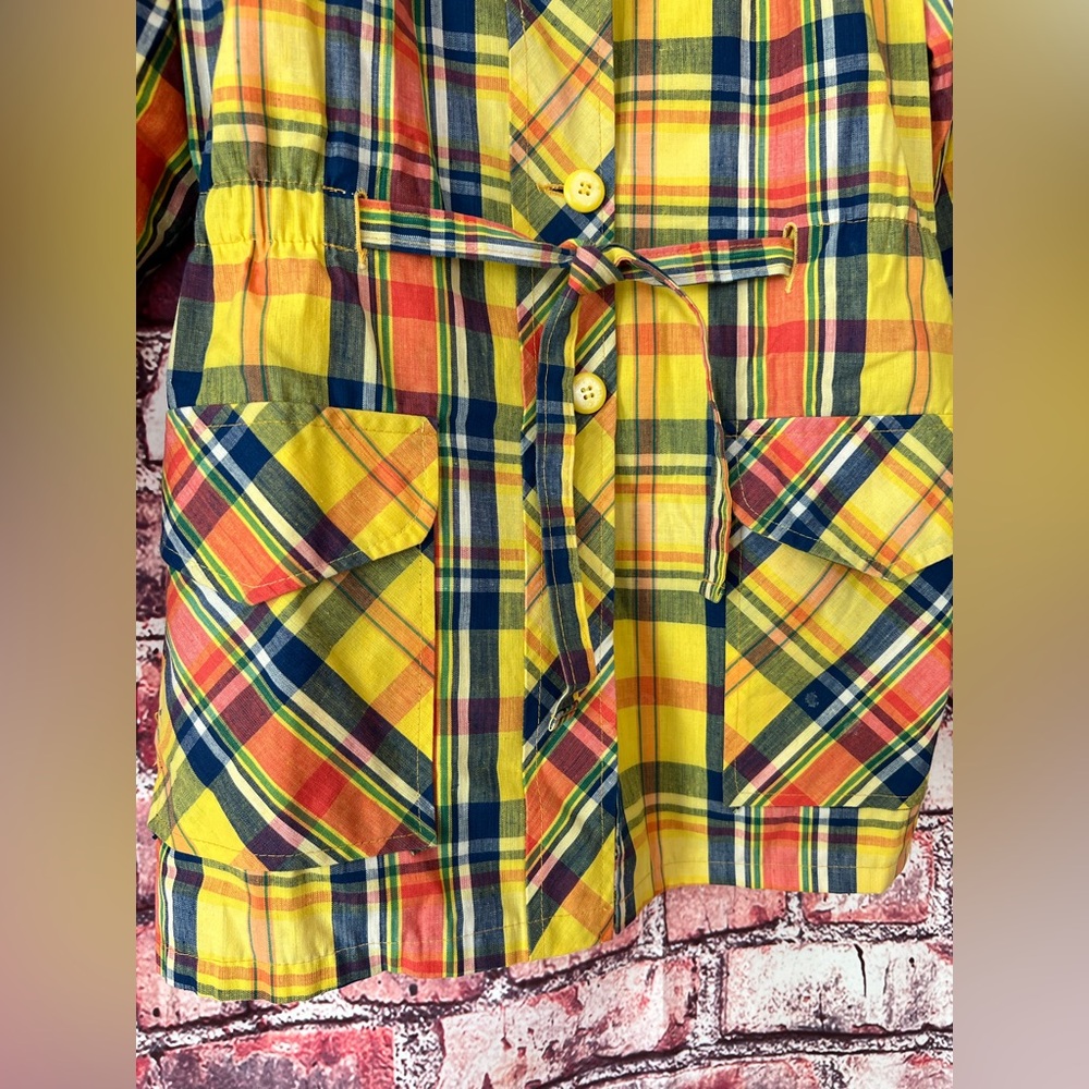 Vintage 60’s Debbie Leigh yellow cotton plaid preppy belted rain coat jacket - Picture 4 of 10